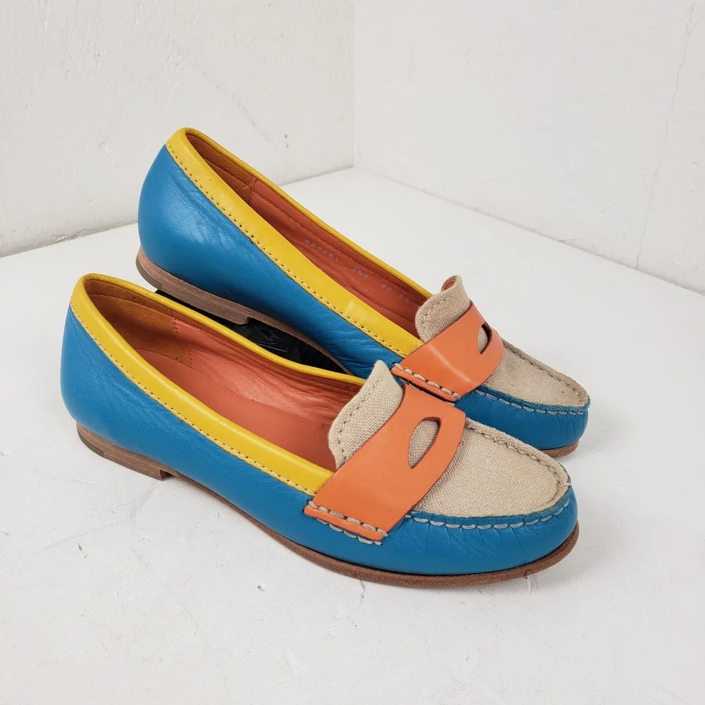 Cole Haan Womens Colorblock Leather Penny Loafers Blue Yellow Orange D37781 6.5B